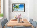 Tropical Beach & Palm Trees  -Framed Photo - Black on Dining Room Room Wall