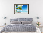 Tropical Beach & Palm Trees  -Framed Photo - Black Frame on Bedroom Wall