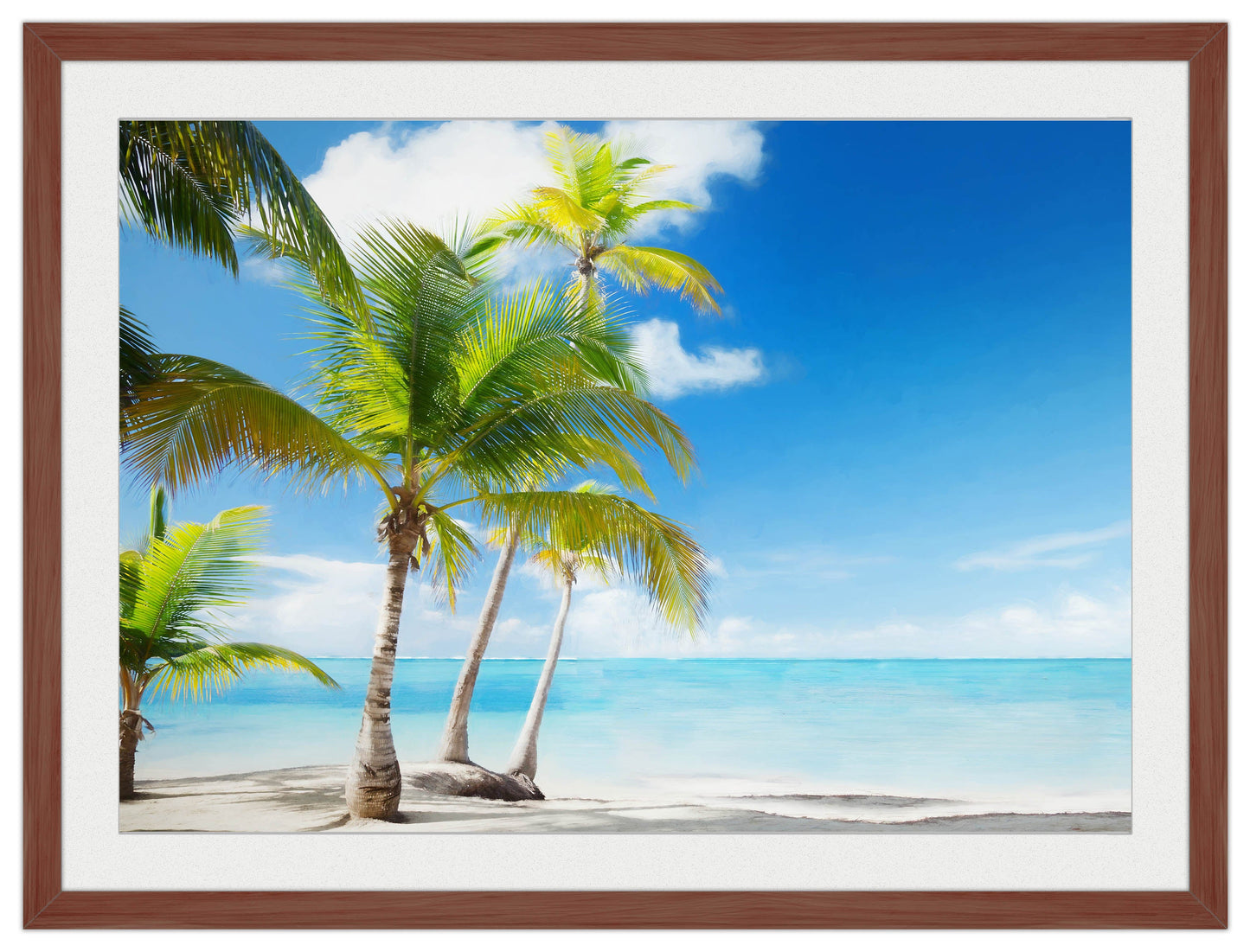 Tropical Beach & Palm Trees  -Framed Photo - Mahogany Frame