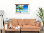 Tropical Beach & Palm Trees  -Framed Photo - Mahogany on Living Room1 Wall-1