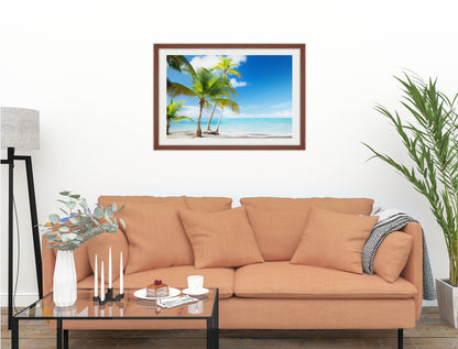 Tropical Beach & Palm Trees  -Framed Photo - Mahogany on Living Room1 Wall-1