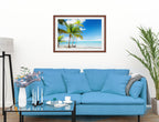 Tropical Beach & Palm Trees  -Framed Photo - Mahogany on Living Room1 Wall-2