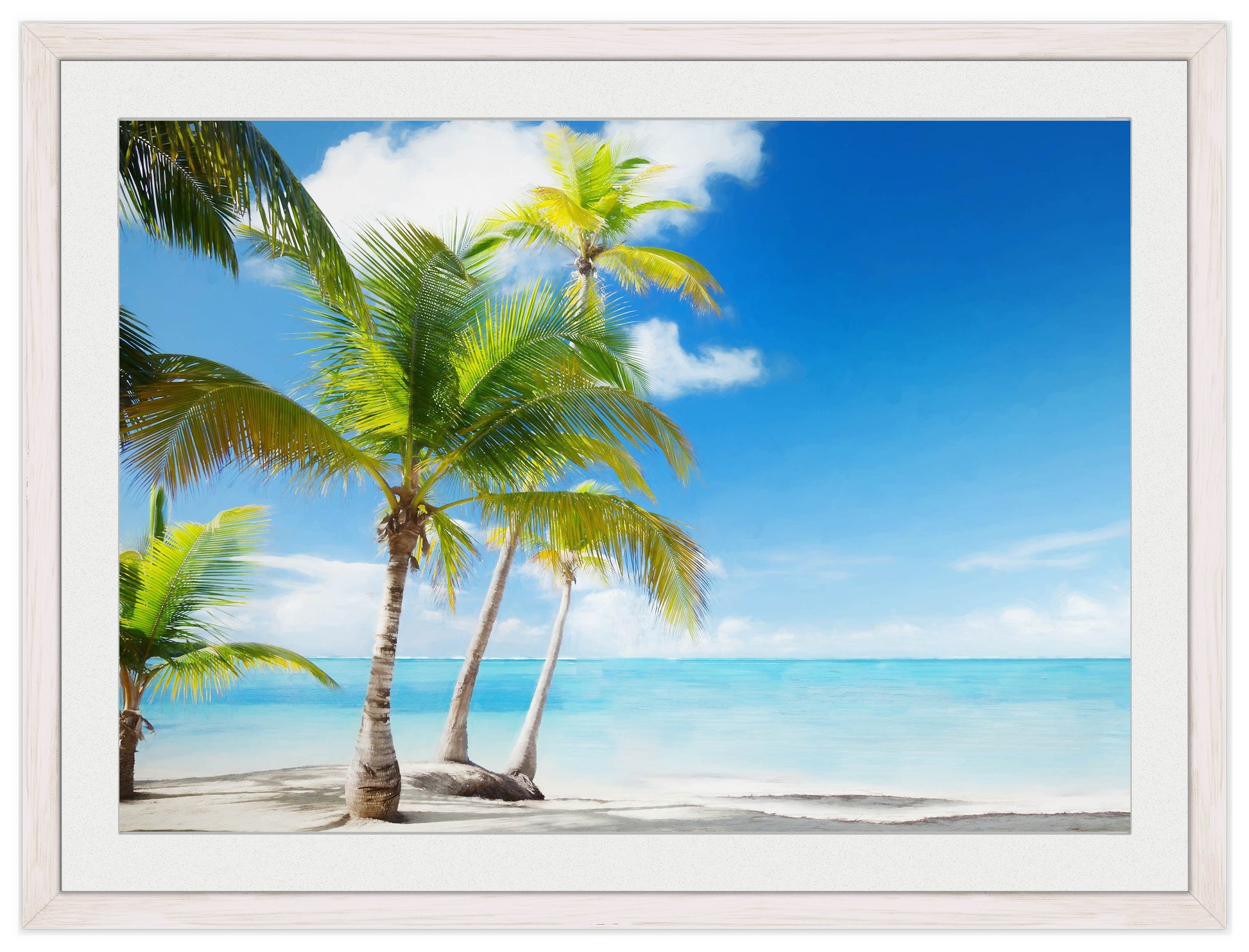 Tropical Beach & Palm Trees  -Framed Photo - White Frame