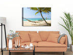 Lazy Day on the Beach - Hammock  - Canvas Wrap on Living Room Wall - Beige Sofa