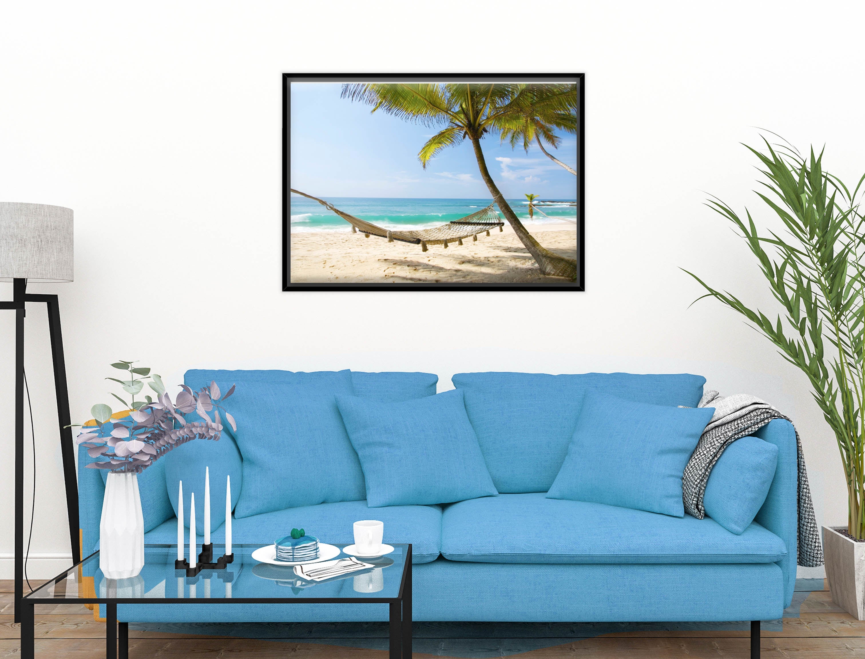 Lazy Day on the Beach - Hammock  - Canvas Wrap - Black Frame on Living Room Wall-2