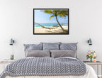 Lazy Day on the Beach - Hammock  - Canvas Wrap - Black Frame on Bedroom Wall