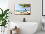 Lazy Day on the Beach - Hammock  - Canvas Wrap - Mahogany Frame on Bathroom Wall