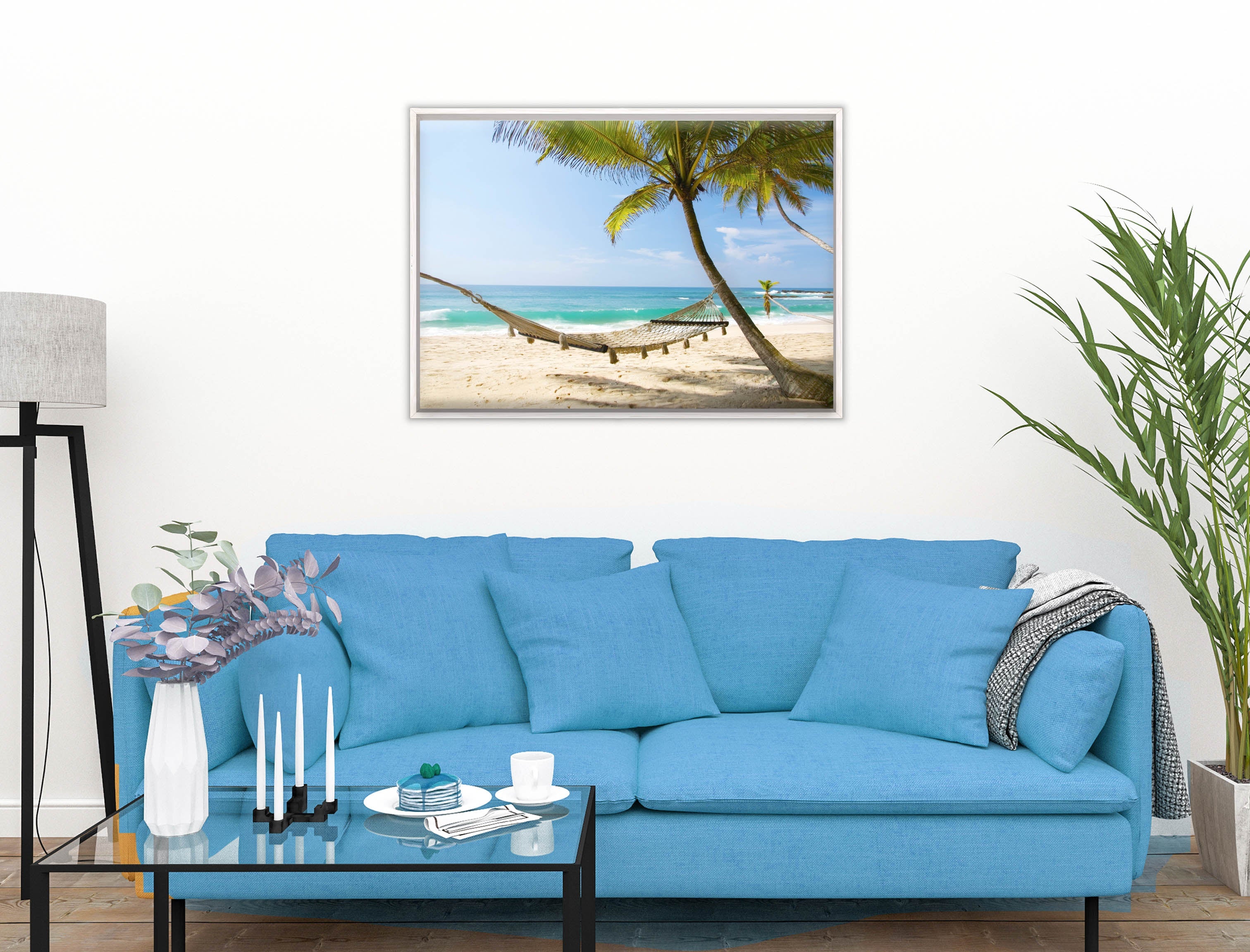Lazy Day on the Beach - Hammock  - Canvas Wrap - White Frame on Living Room Wall-2