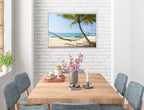 Lazy Day on the Beach - Hammock  - Canvas Wrap - White Frame on Dining Room Room Wall