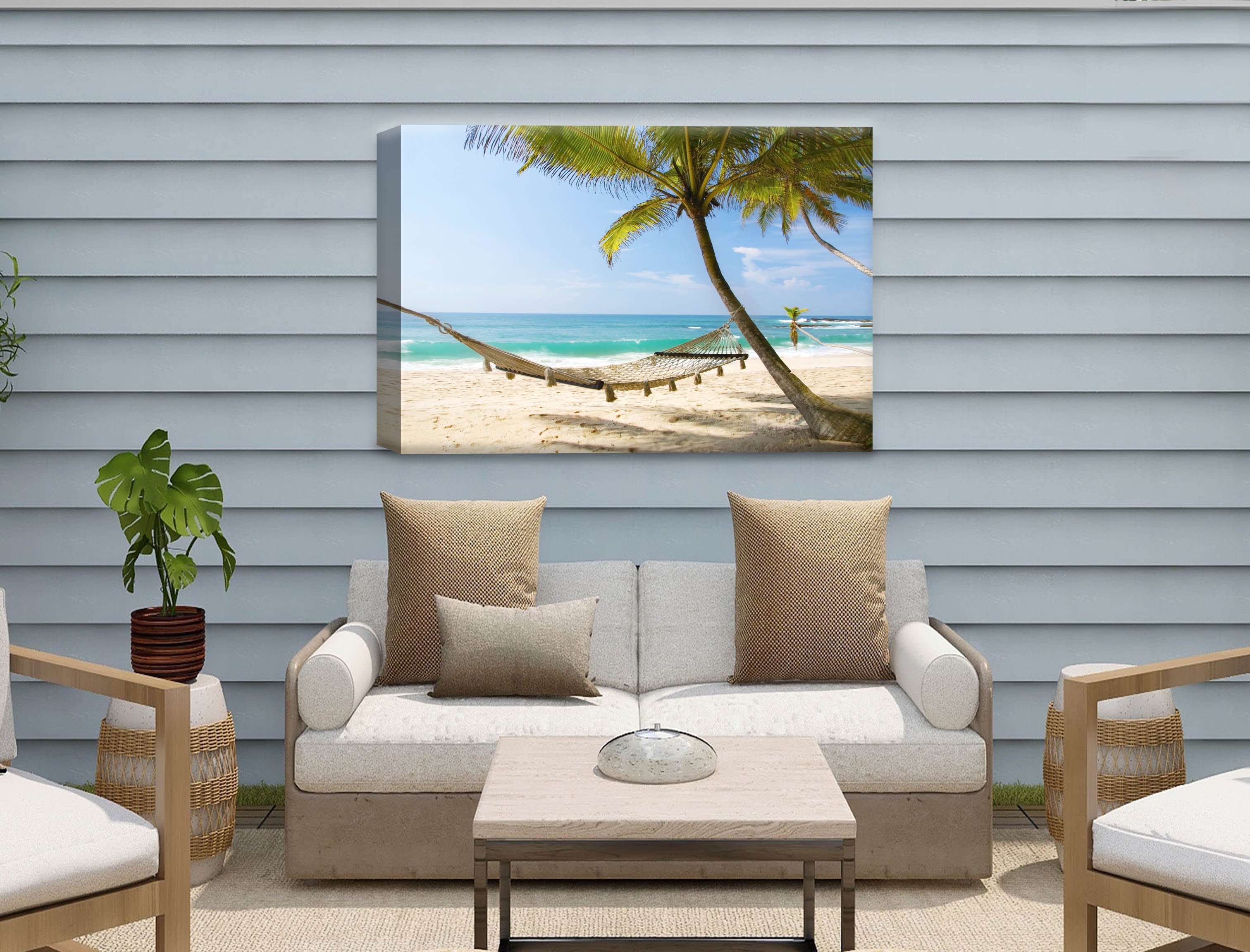 Lazy Day on the Beach - Hammock  - Canvas Wrap - Waterproof on Patio 1 Wall