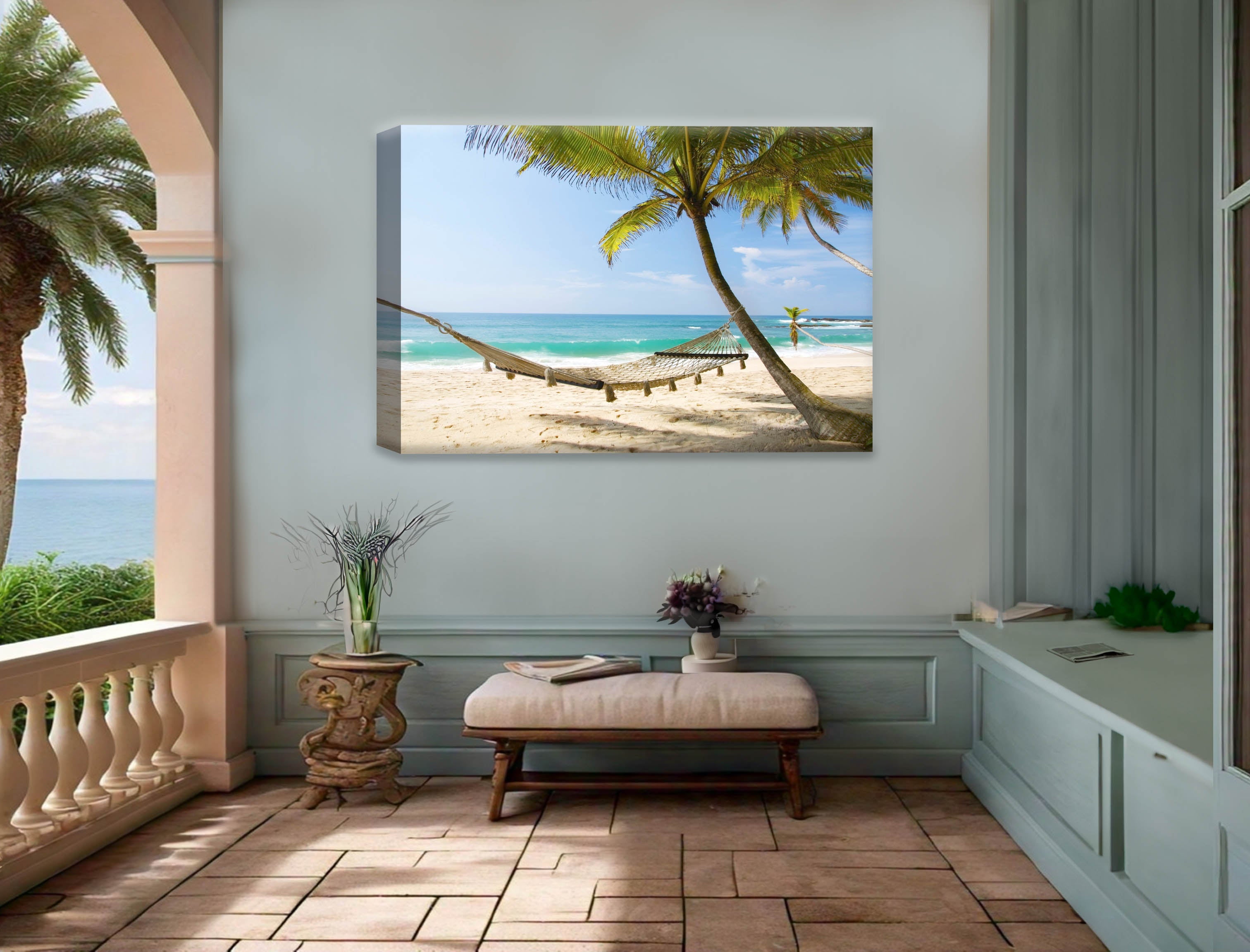 Lazy Day on the Beach - Hammock  - Canvas Wrap - Waterproof on Patio 5 Wall