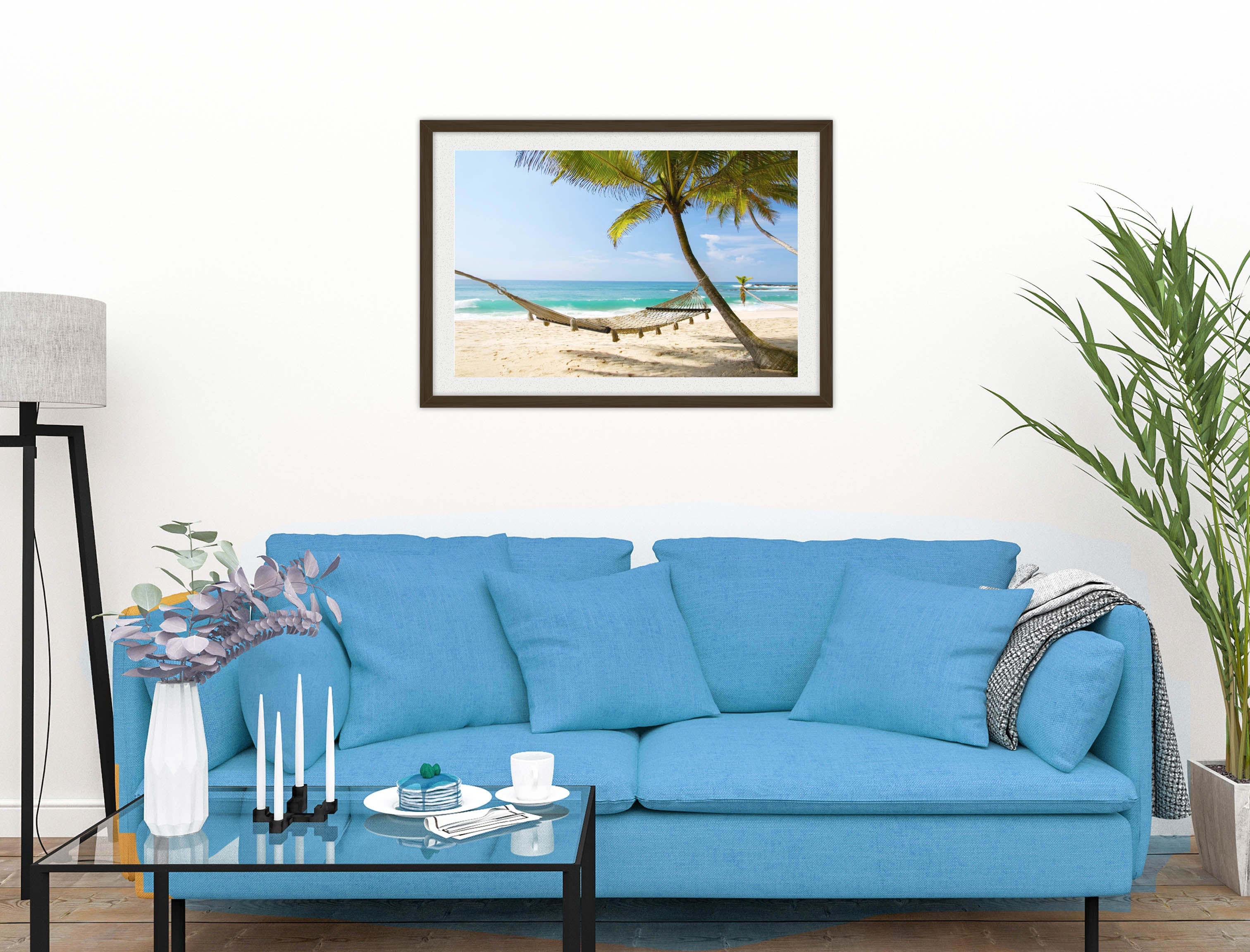 Lazy Day on the Beach - Hammock  - Framed Photo - Black on Living Room1 Wall-2