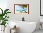 Lazy Day on the Beach - Hammock  - Framed Photo - Mahogany Frame on Bathroom Wall