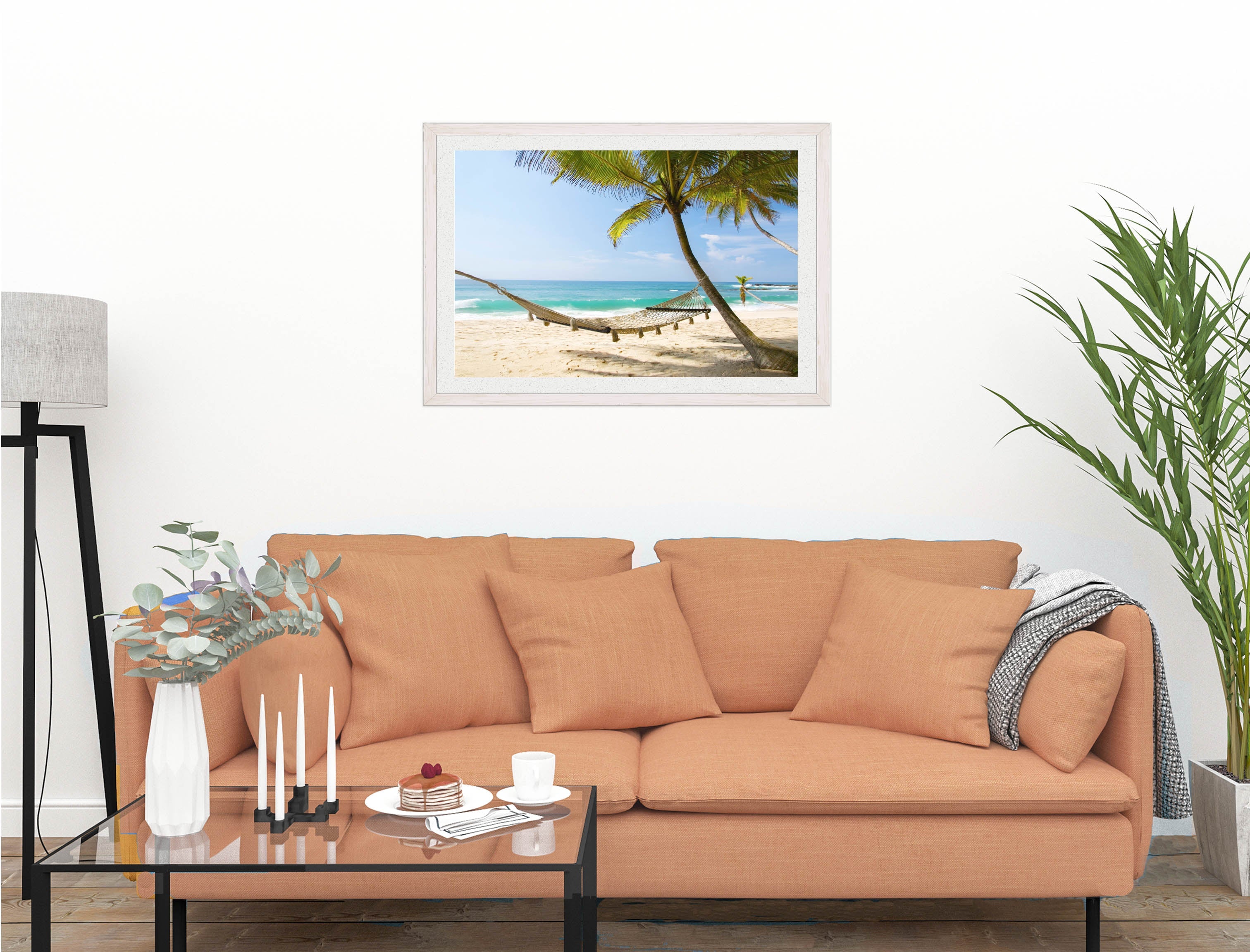 Lazy Day on the Beach - Hammock  - Framed Photo - White on Living Room1 Wall-1