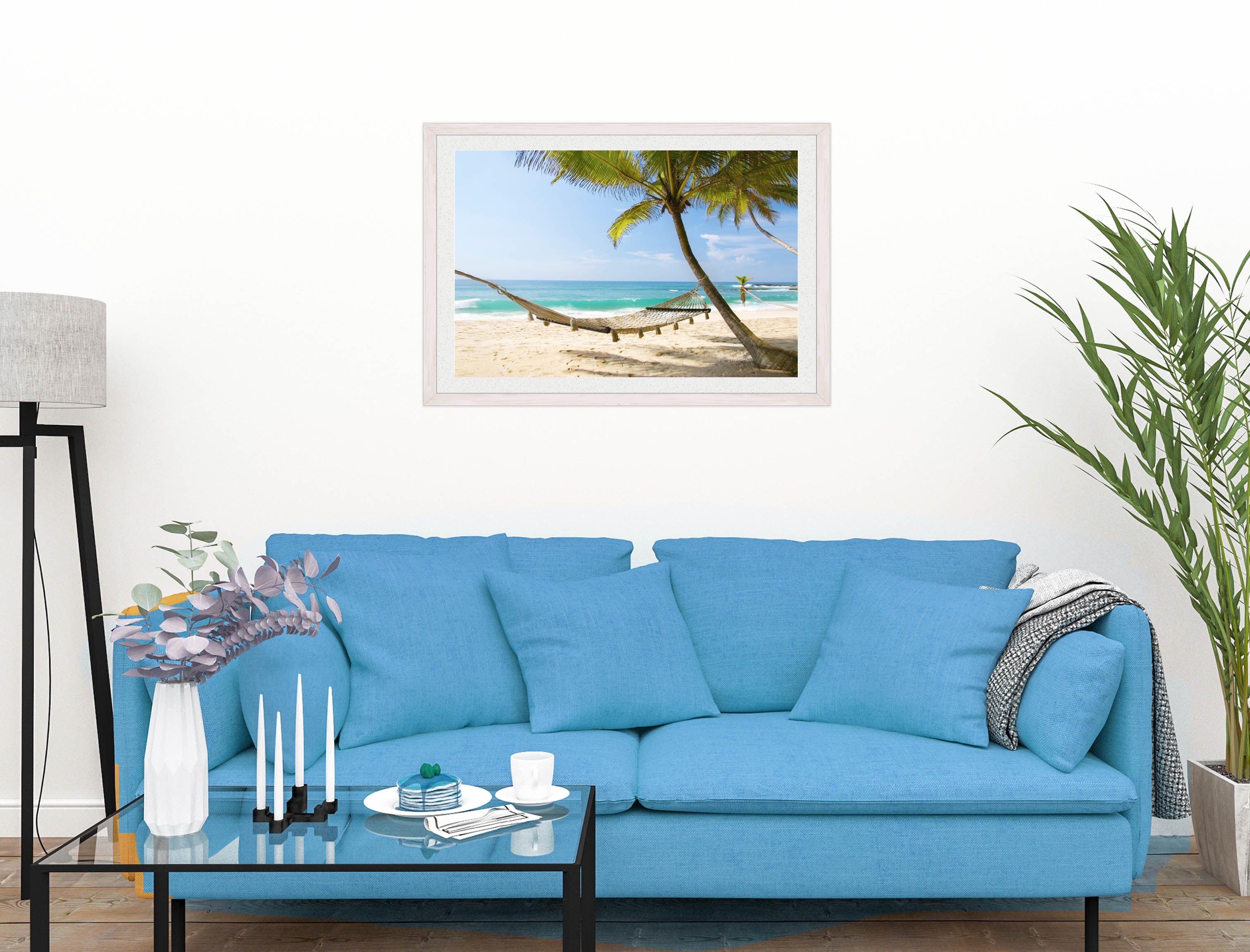 Lazy Day on the Beach - Hammock  - Framed Photo - White on Living Room1 Wall-2