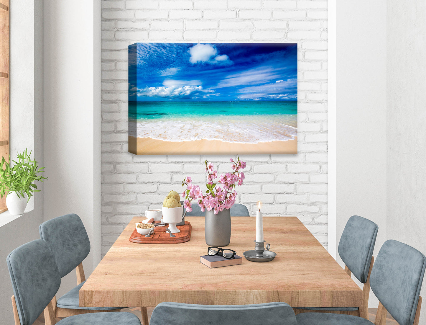 White Sand Beach - Evening on the Pond - Canvas Wrap on Dining Room Wall