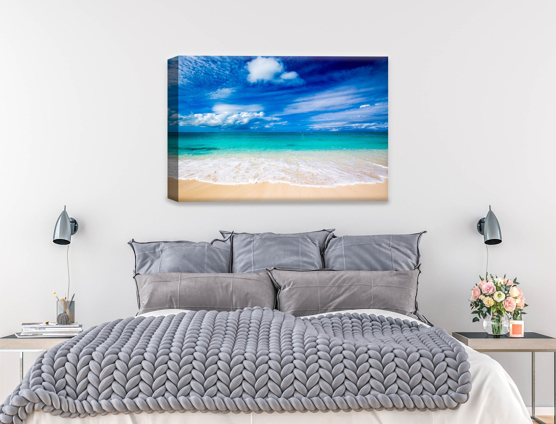 White Sand Beach - Evening on the Pond - Canvas Wrap on Bedroom Wall