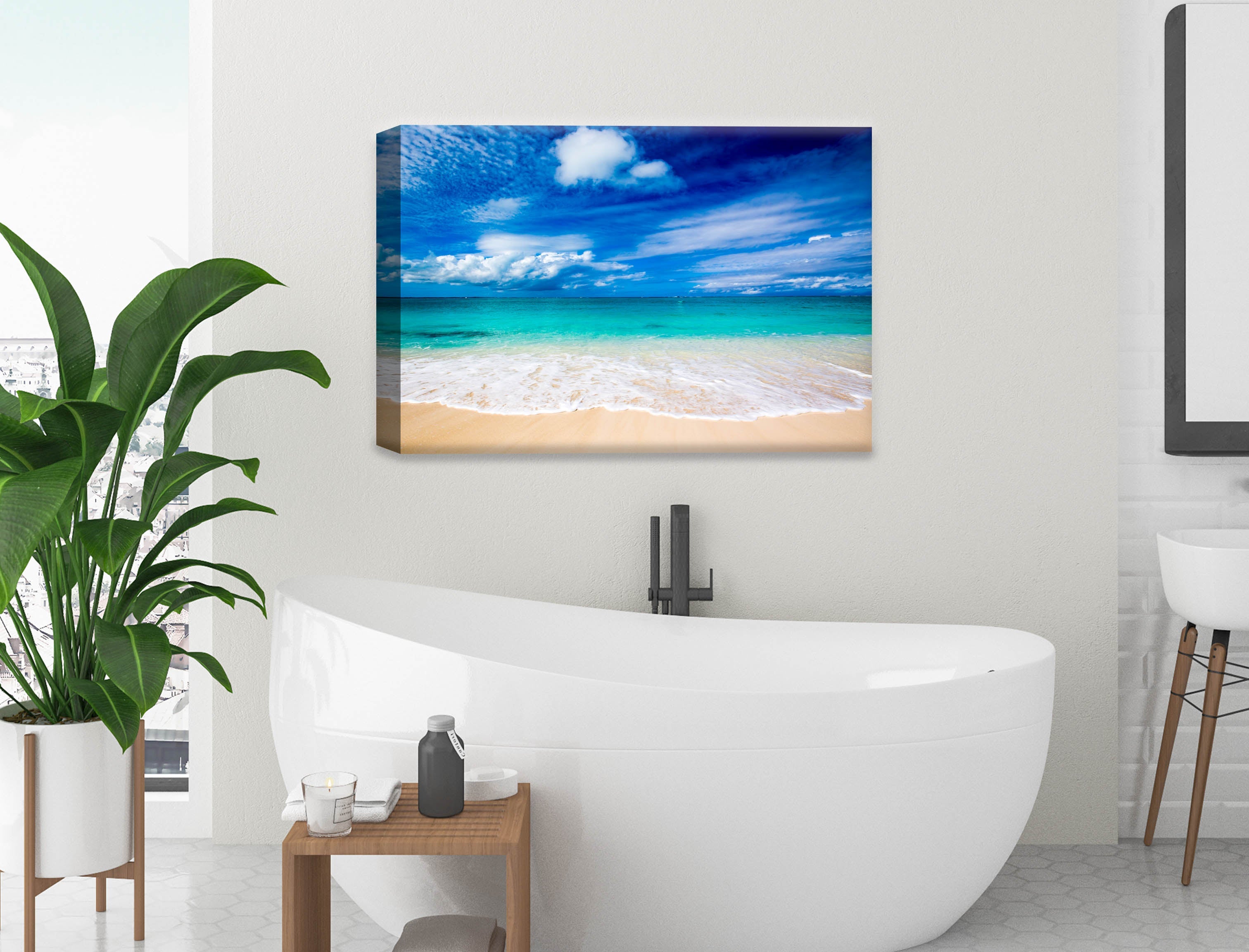 White Sand Beach - Evening on the Pond - Canvas Wrap on Bathroom Wall