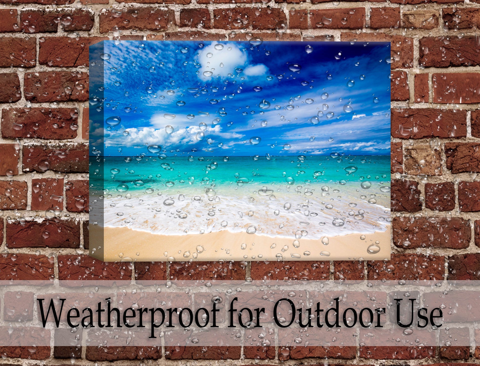 White Sand Beach - Evening on the Pond - Canvas Wrap - Waterproof on Brick Wall