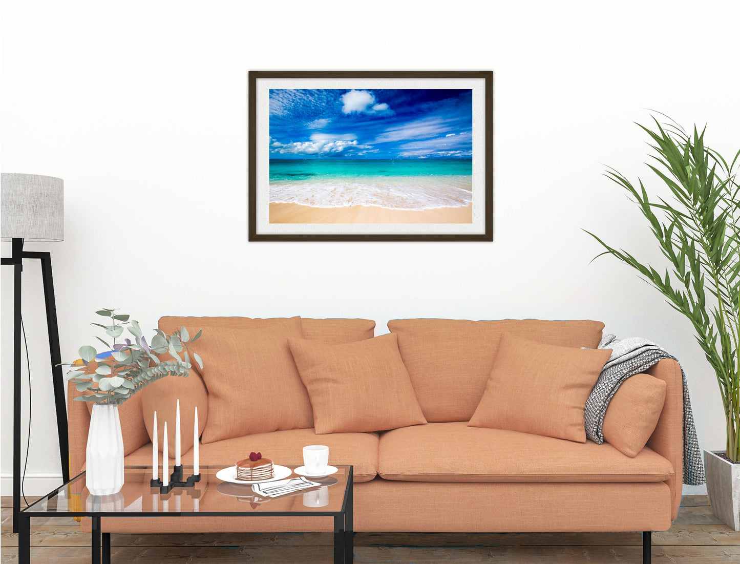 White Sand Beach - Evening on the Pond - Framed Photo - Black on Living Room1 Wall-1