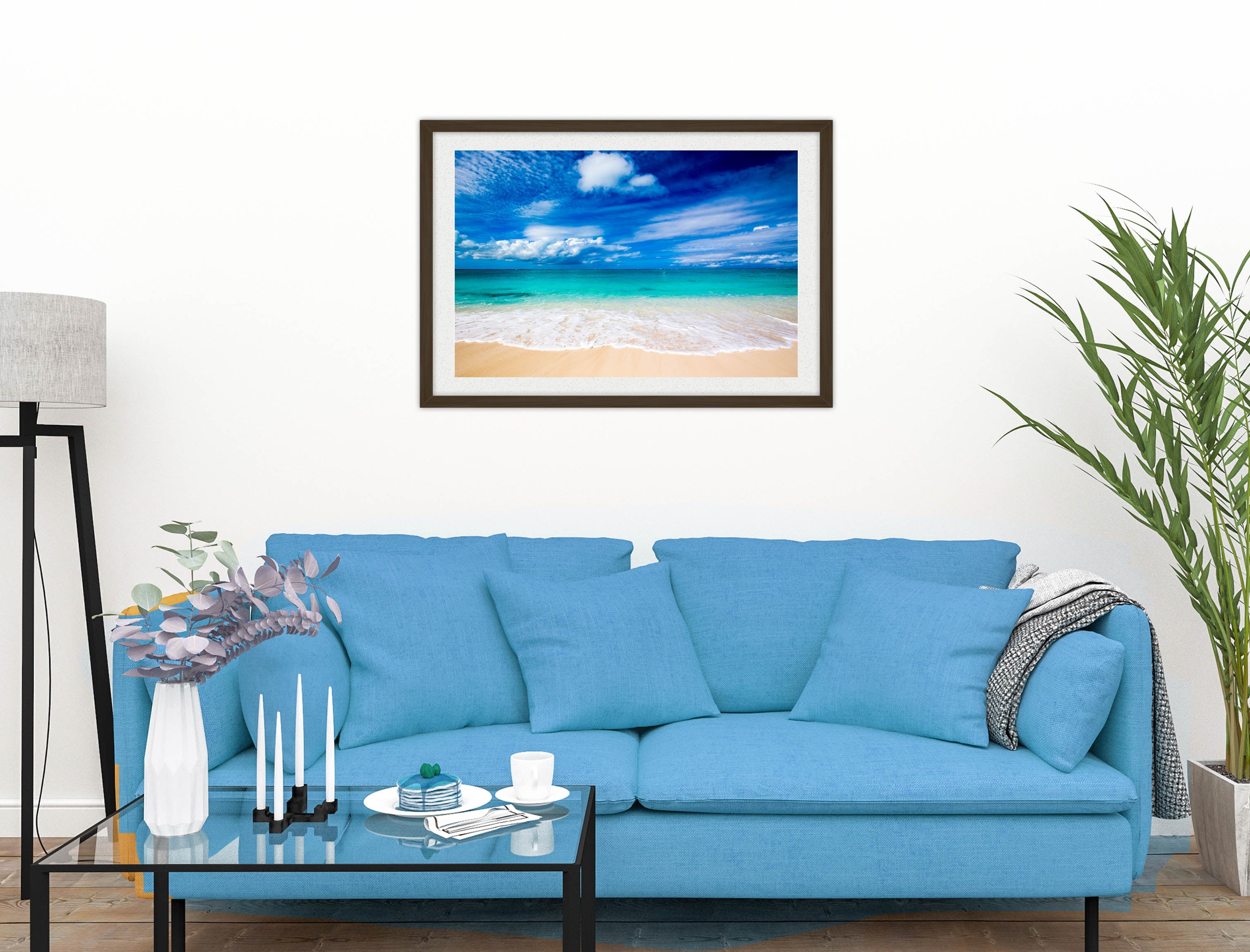 White Sand Beach - Evening on the Pond - Framed Photo - Black on Living Room1 Wall-2