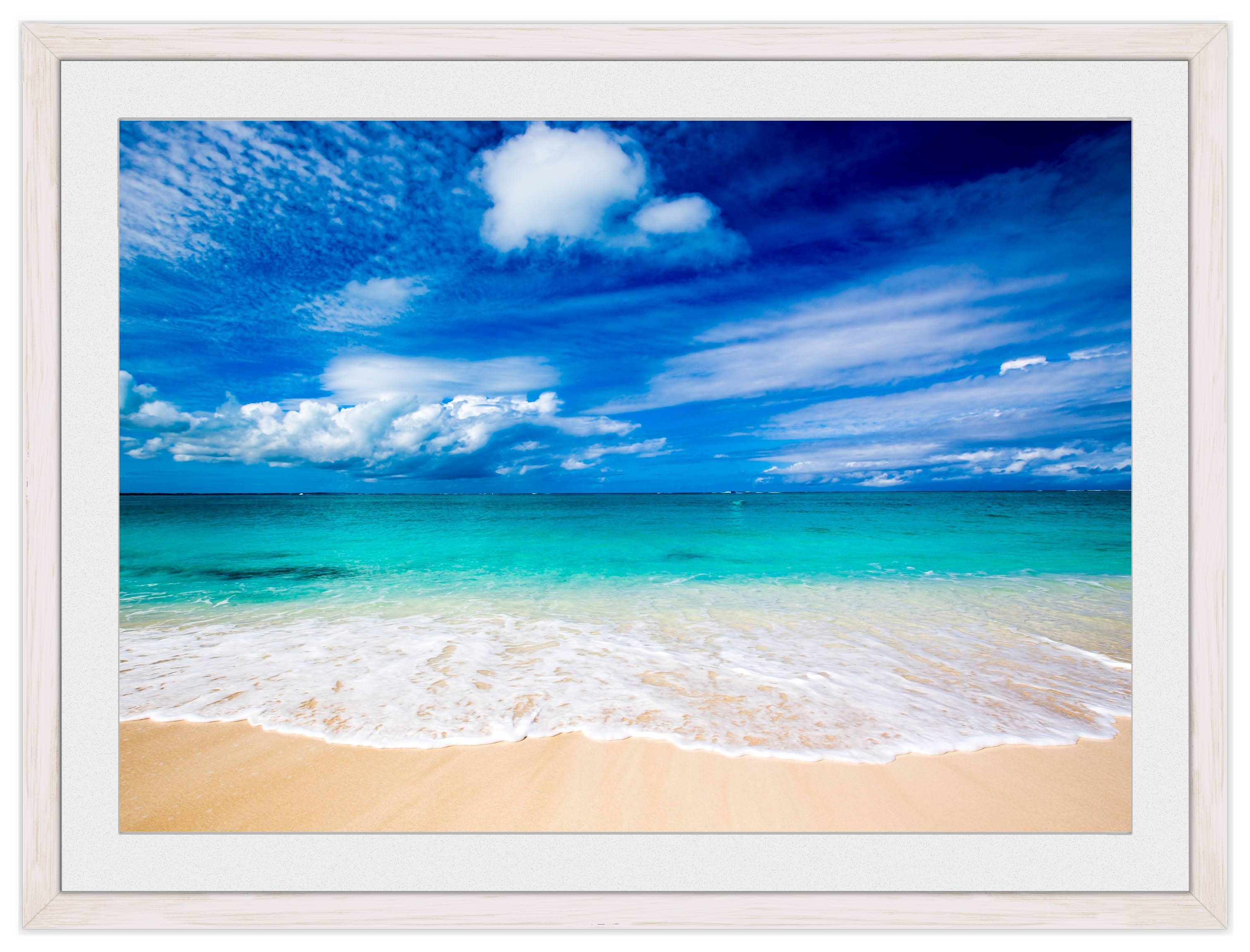 White Sand Beach - Evening on the Pond - Framed Photo - White Frame