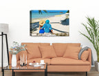 Lovers on Tropical Beach  -Canvas Wrap on Living Room Wall - Beige Sofa