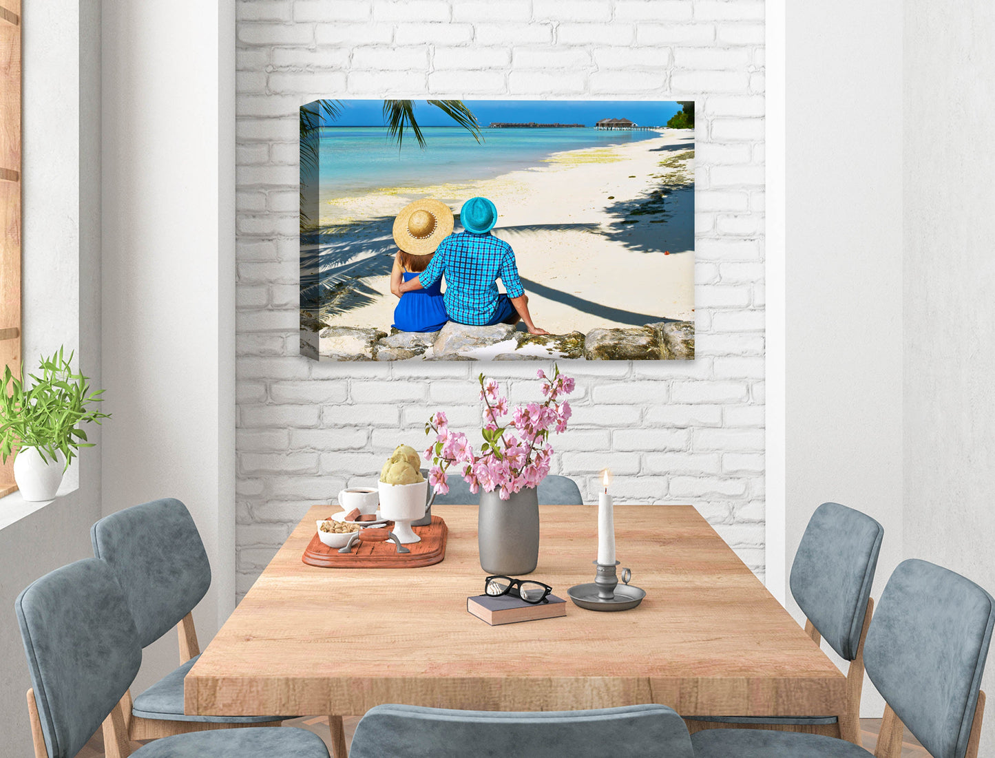 Lovers on Tropical Beach  -Canvas Wrap on Dining Room Wall