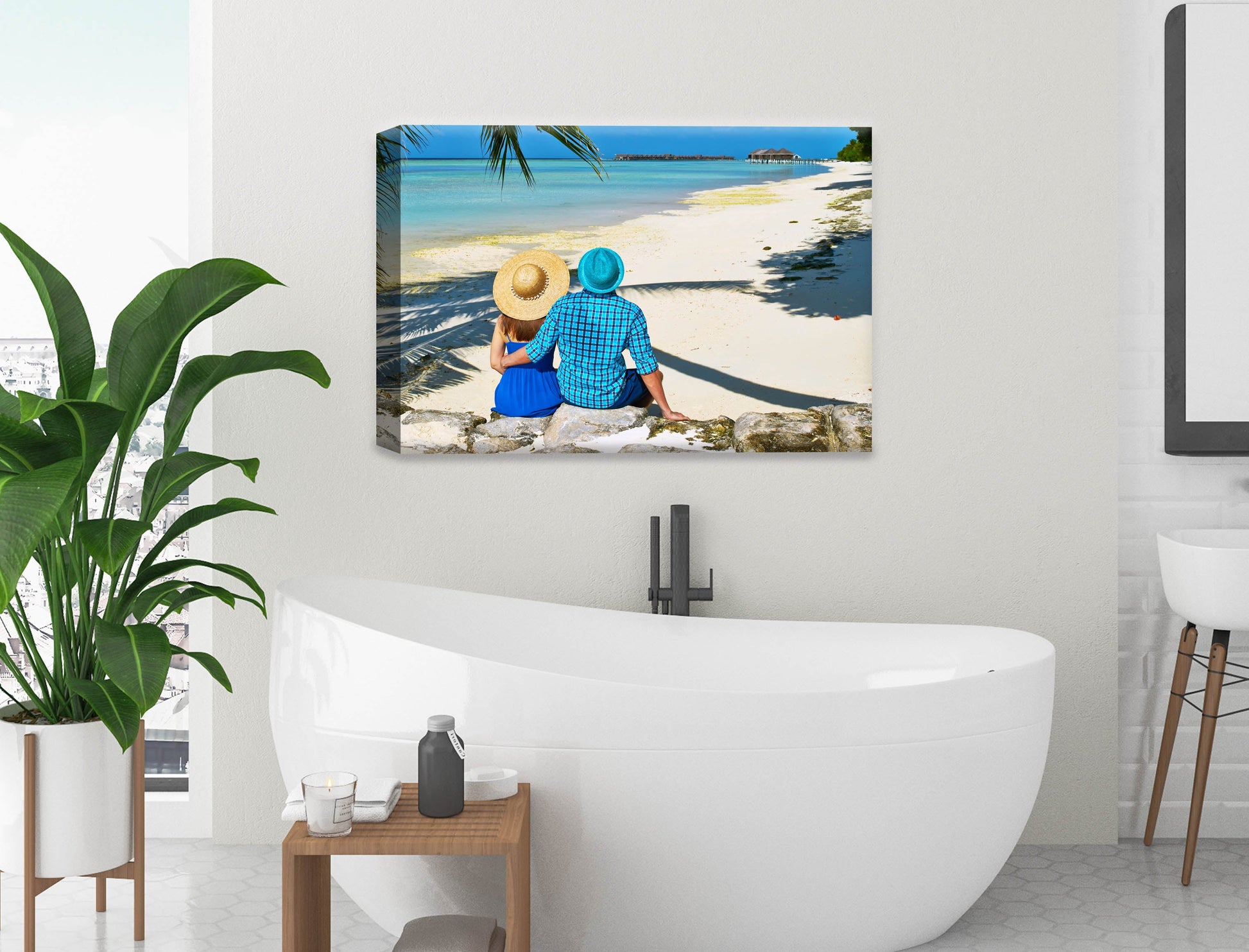 Lovers on Tropical Beach  -Canvas Wrap on Bathroom Wall