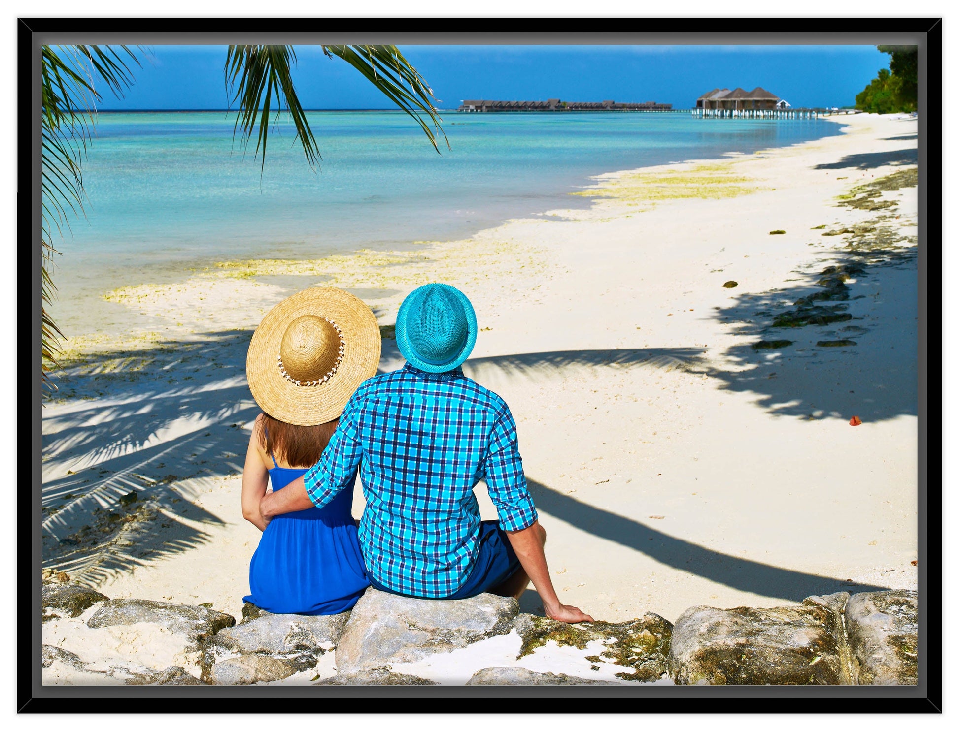 Lovers on Tropical Beach  -Canvas Wrap - Black Frame