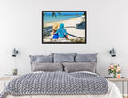 Lovers on Tropical Beach  -Canvas Wrap - Black Frame on Bedroom Wall