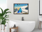 Lovers on Tropical Beach  -Canvas Wrap - Black Frame on Bathroom Wall