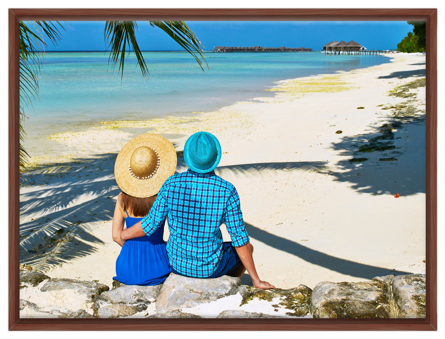 Lovers on Tropical Beach  -Canvas Wrap - Mahogany Frame