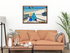 Lovers on Tropical Beach  -Canvas Wrap - Mahogany Frame on Living Room Wall-1