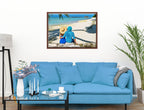 Lovers on Tropical Beach  -Canvas Wrap - Mahogany Frame on Living Room Wall-2