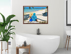 Lovers on Tropical Beach  -Canvas Wrap - Mahogany Frame on Bathroom Wall