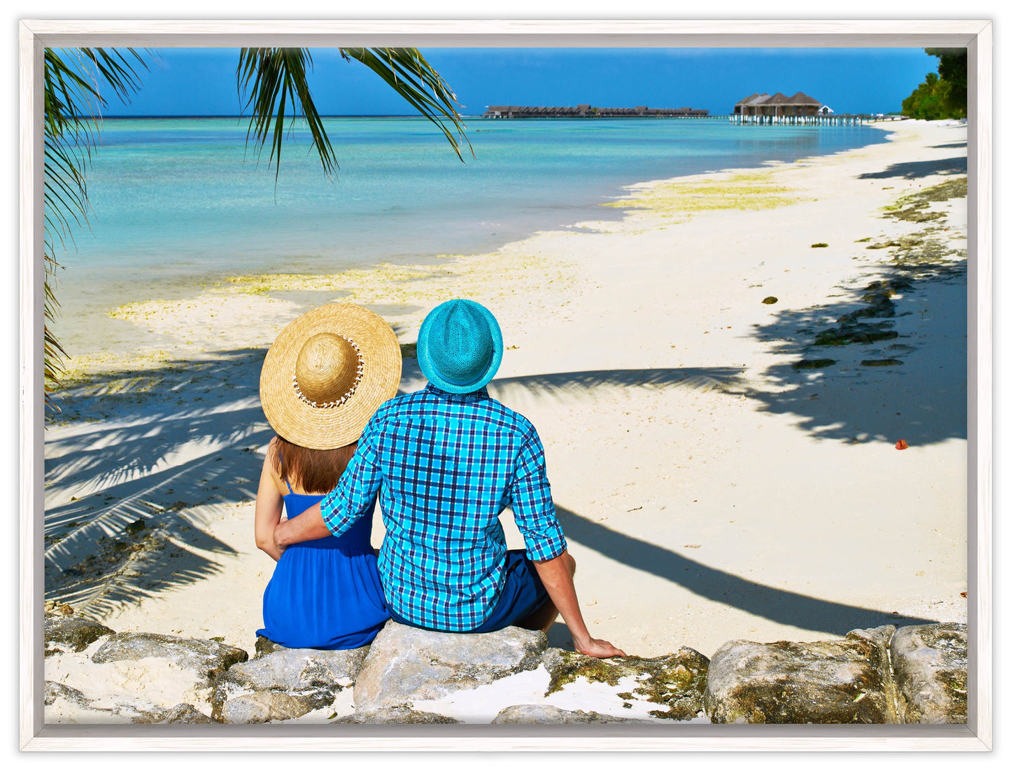 Lovers on Tropical Beach  -Canvas Wrap - White Frame