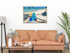 Lovers on Tropical Beach  -Canvas Wrap - White Frame on Living Room Wall-1