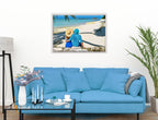 Lovers on Tropical Beach  -Canvas Wrap - White Frame on Living Room Wall-2