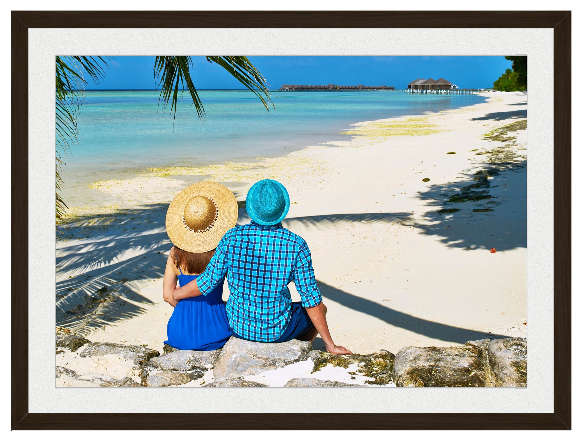 Lovers on Tropical Beach  -Framed Photo - Black Frame