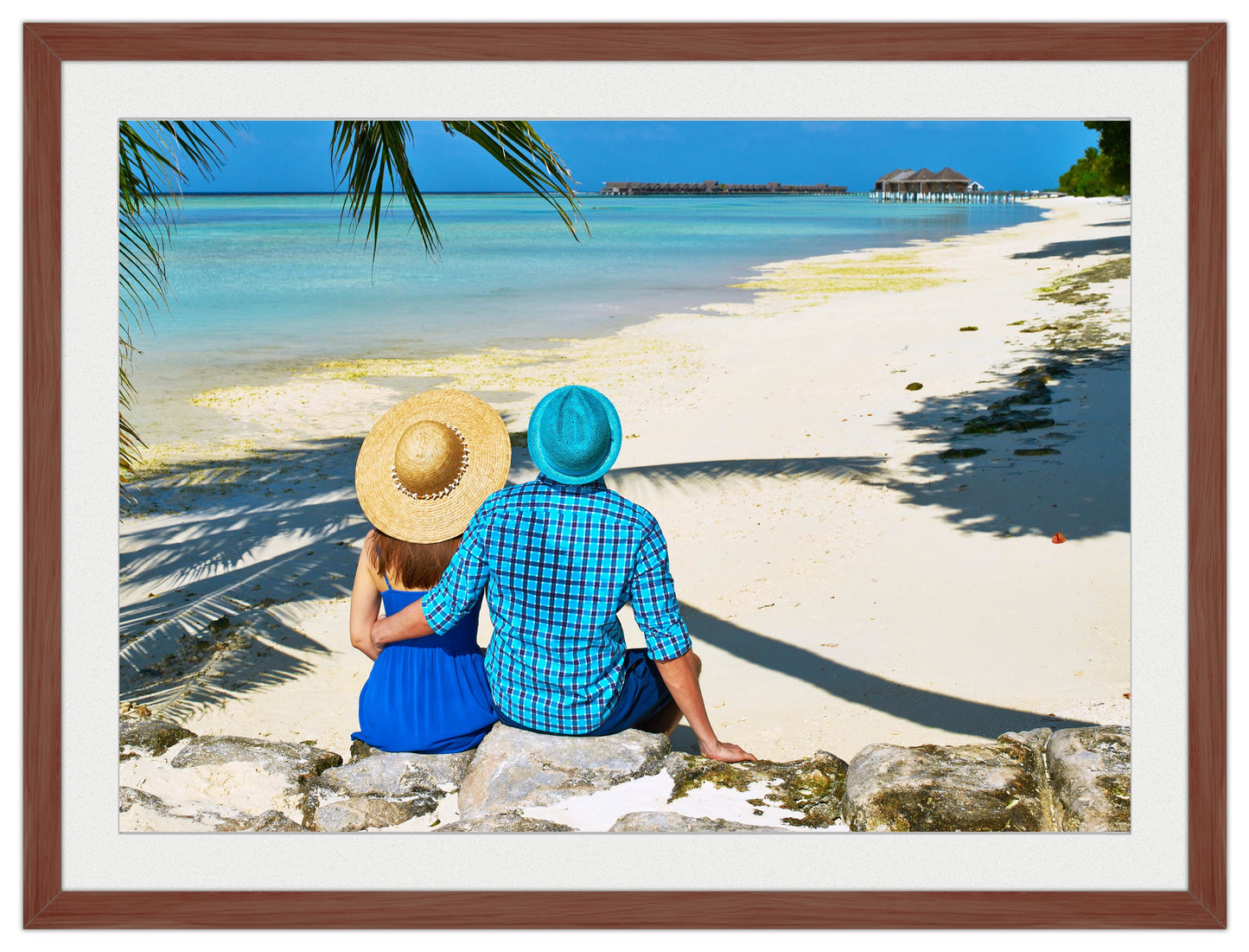 Lovers on Tropical Beach  -Framed Photo - Mahogany Frame