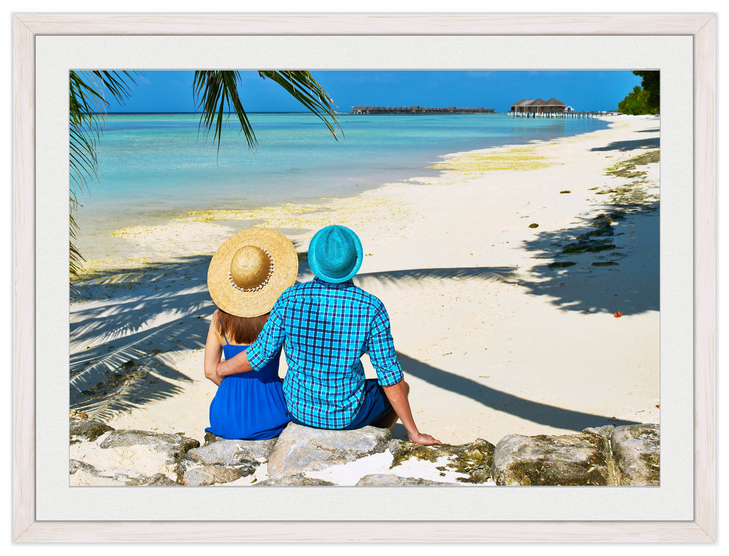 Lovers on Tropical Beach  -Framed Photo - White Frame