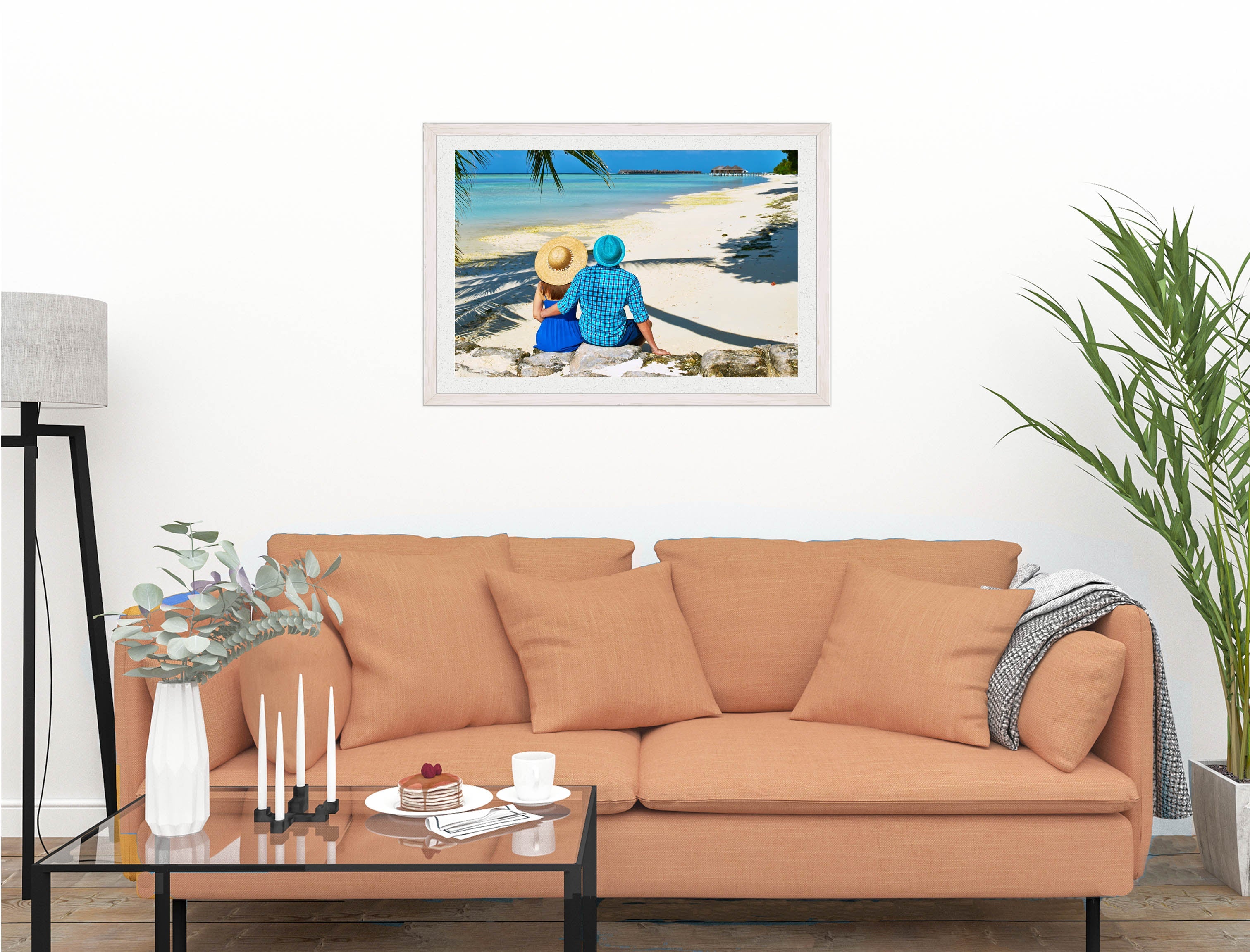 Lovers on Tropical Beach  -Framed Photo - White on Living Room1 Wall-1