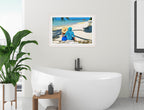 Lovers on Tropical Beach  -Framed Photo - White Frame on Bathroom Wall
