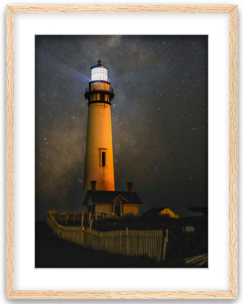 Pascadero Lighthouse Picture - Frame Art with Oak Frame