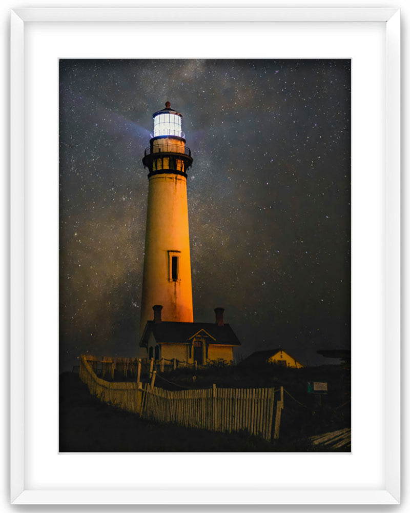 Pascadero Lighthouse Picture - Frame Art with White Frame