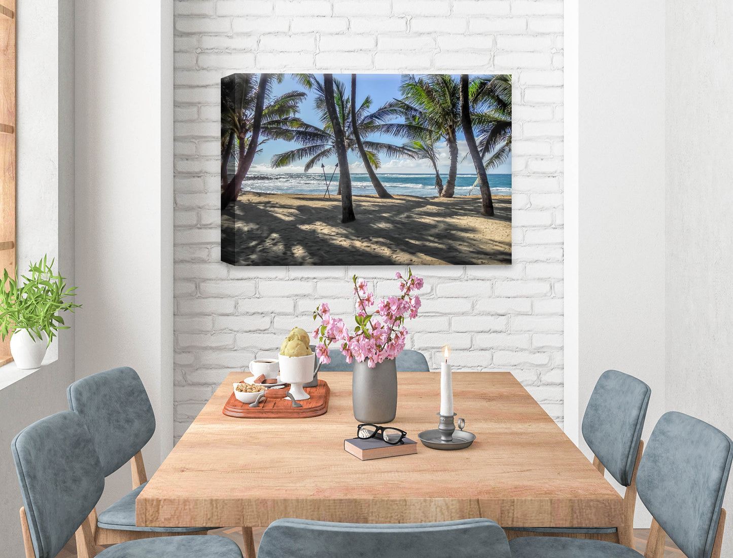 Grace Bay - Sand, Palms & Ocean -Canvas Wrap on Dining Room Wall