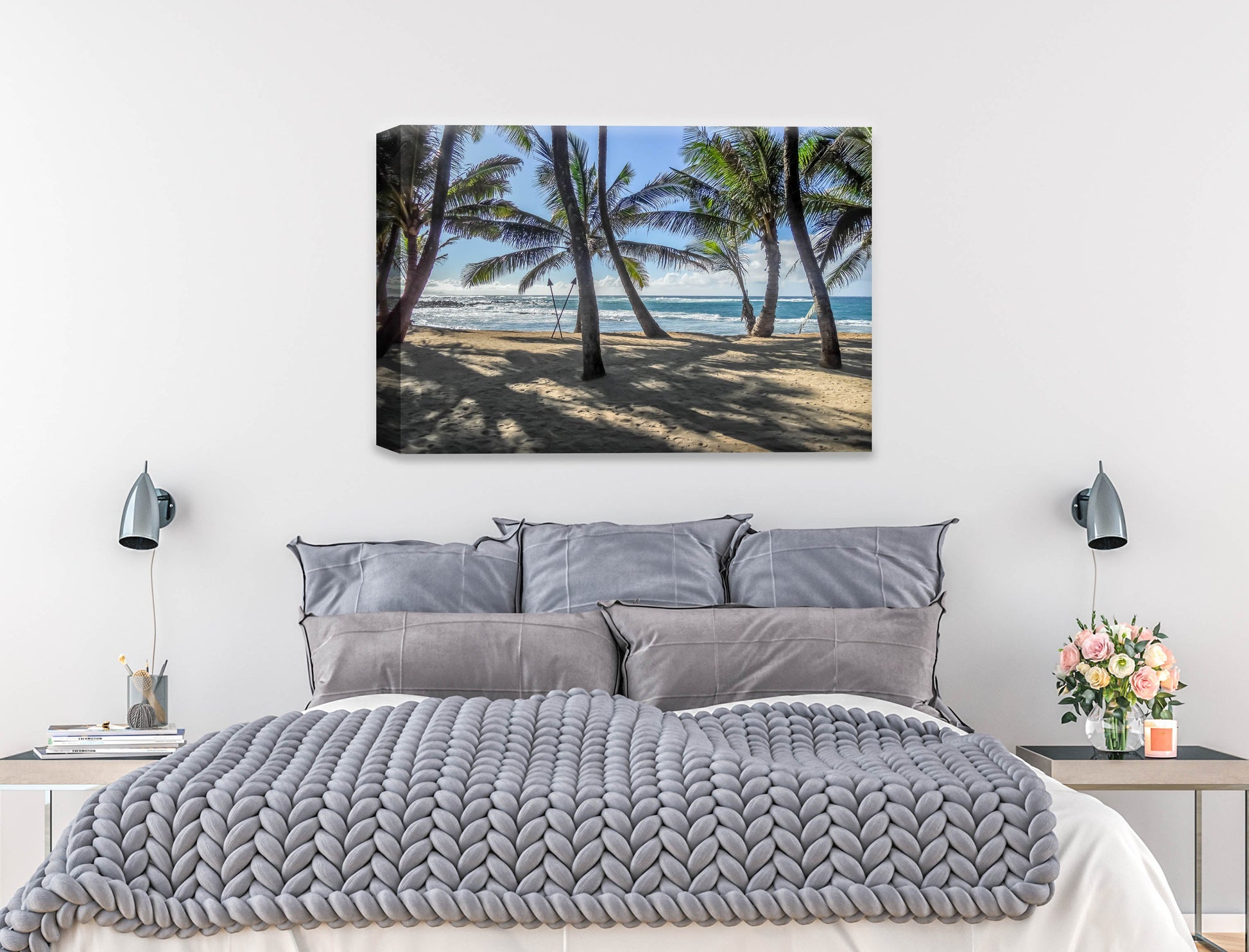 Grace Bay - Sand, Palms & Ocean -Canvas Wrap on Bedroom Wall