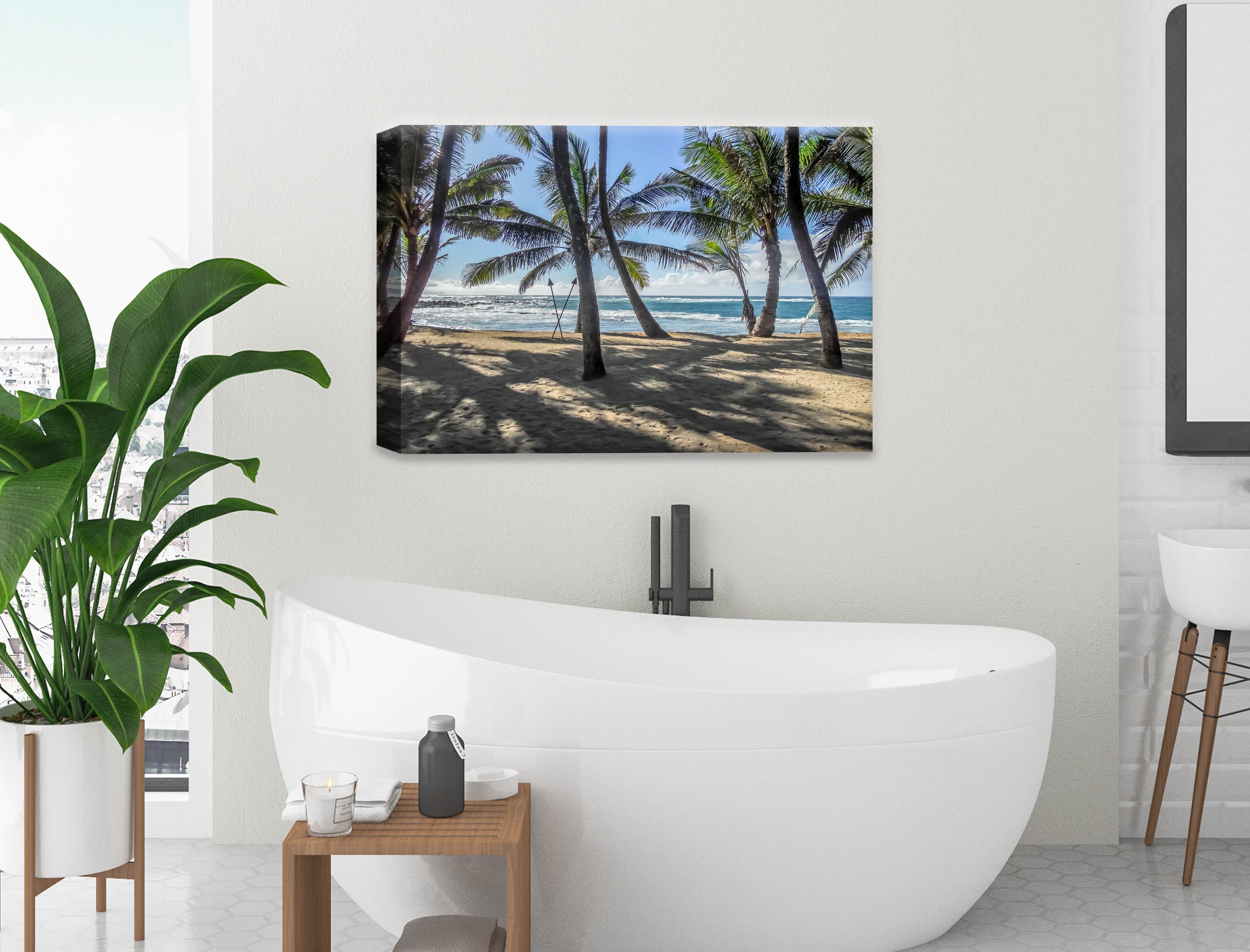 Palm  Tree Art Image hanging on Bathroom wall.