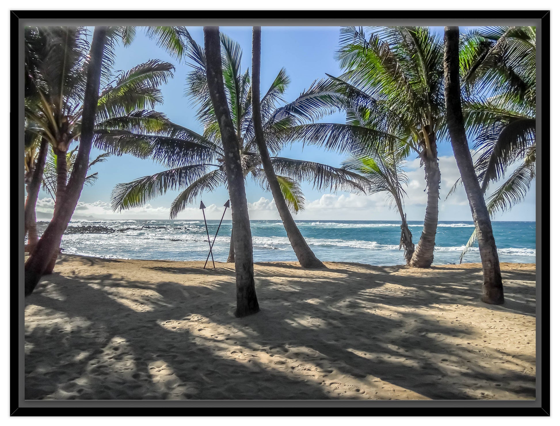 Grace Bay - Sand, Palms & Ocean -Canvas Wrap - Black Frame